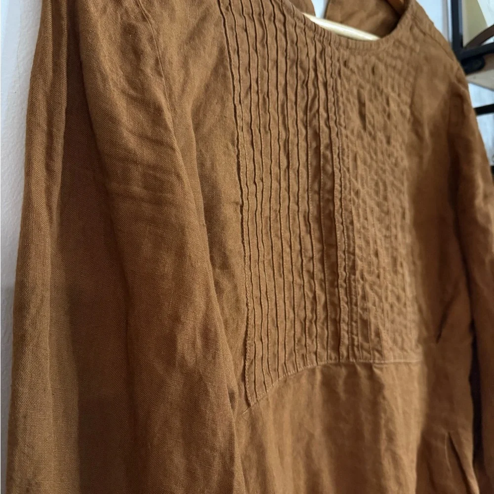 Son de Flor | Warm Brown Long Sleeve Women's Top | 100% Linen - Picture 7 of 11